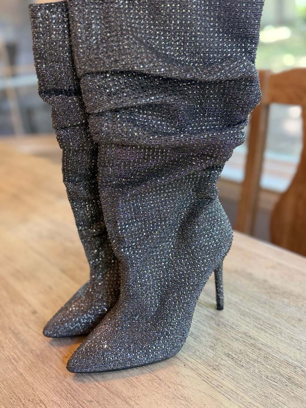 Jessica Simpson Womens Silver Rhinestone Stiletto Scrunch Layzer Boots Size 8M